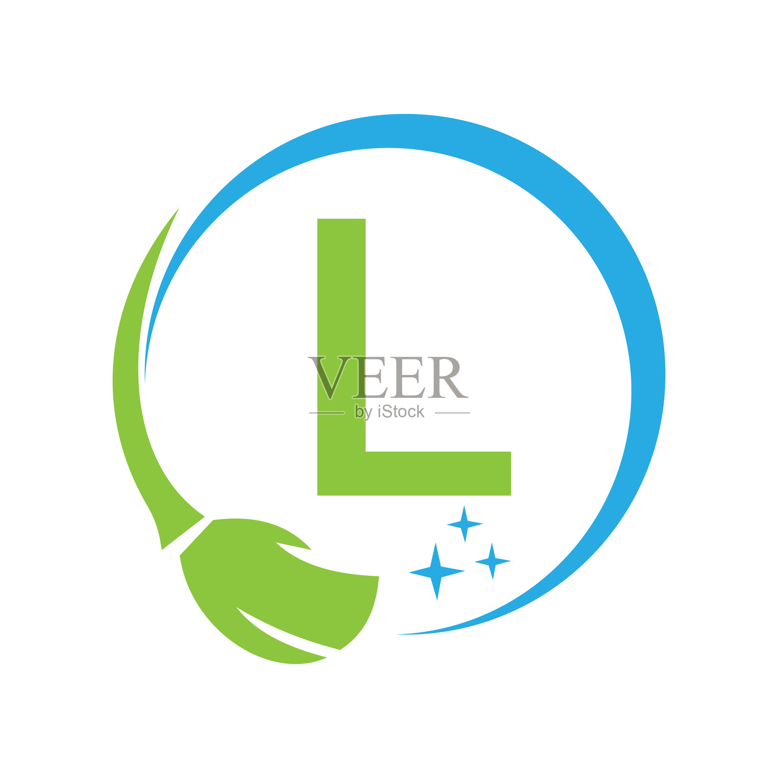 字母L房屋清洁标志与清洁刷子和水的标志。女仆标志插画图片素材