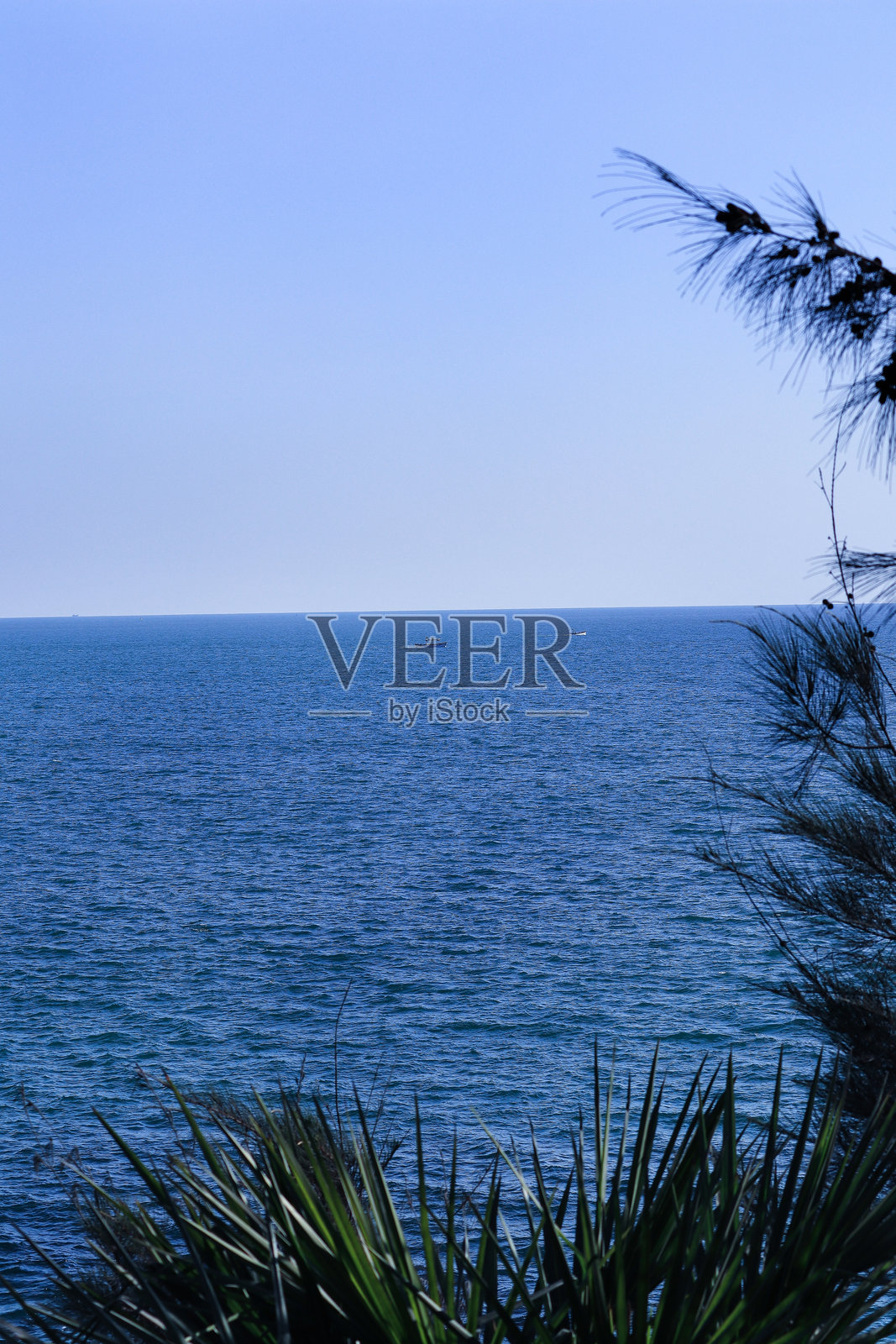 平静的大海和蓝天背景。海景观。美丽的夏天垂直地平线看视图热带海岸开阔的大海海滩云干净的蓝天背景平静的自然海浪水照片摄影图片