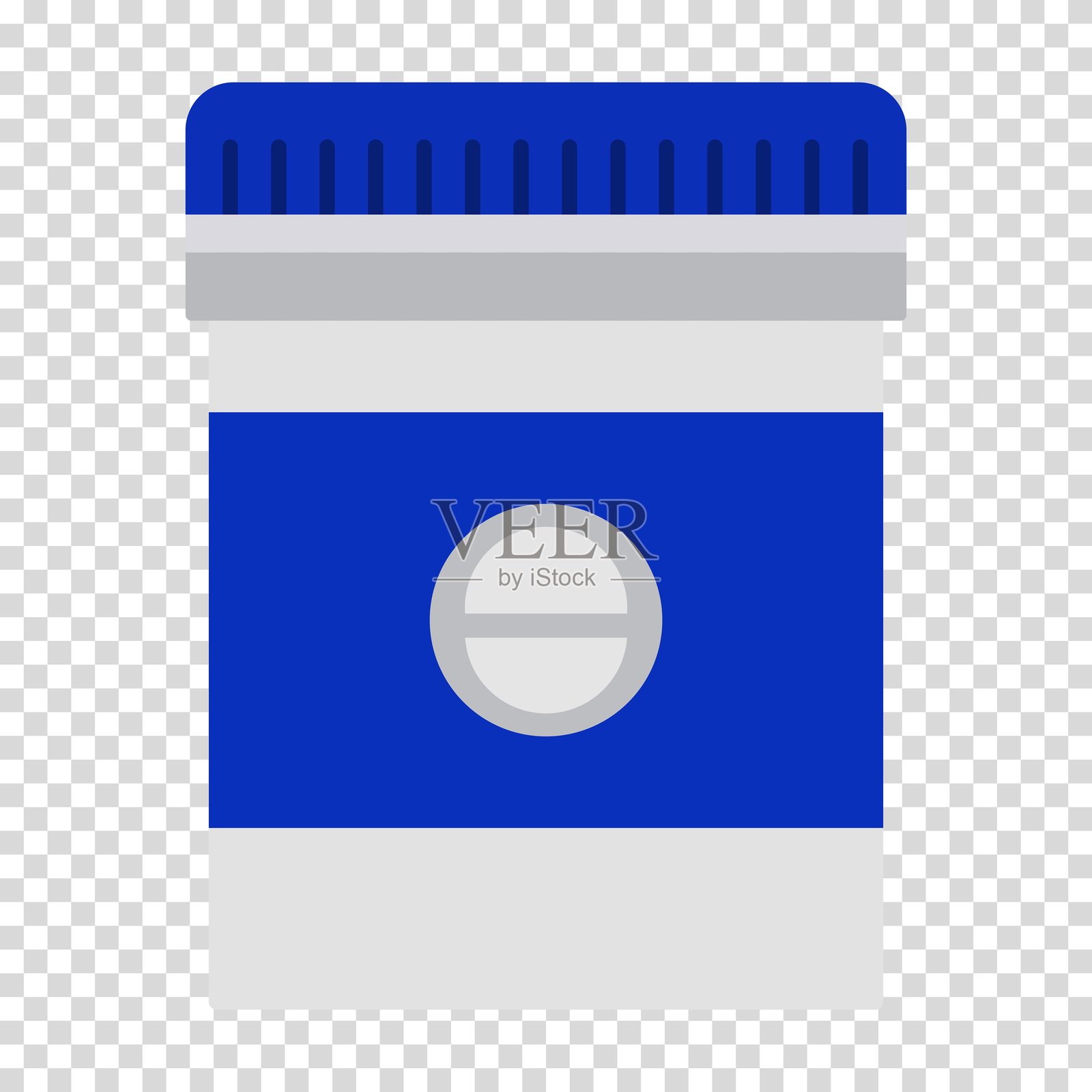 白色包装药片配蓝色瓶盖,药片、治疗、圆筒、塑料、药品,平面设计,包装,卡通风格。医疗保健理念。矢量线图标的业务和广告插画图片素材