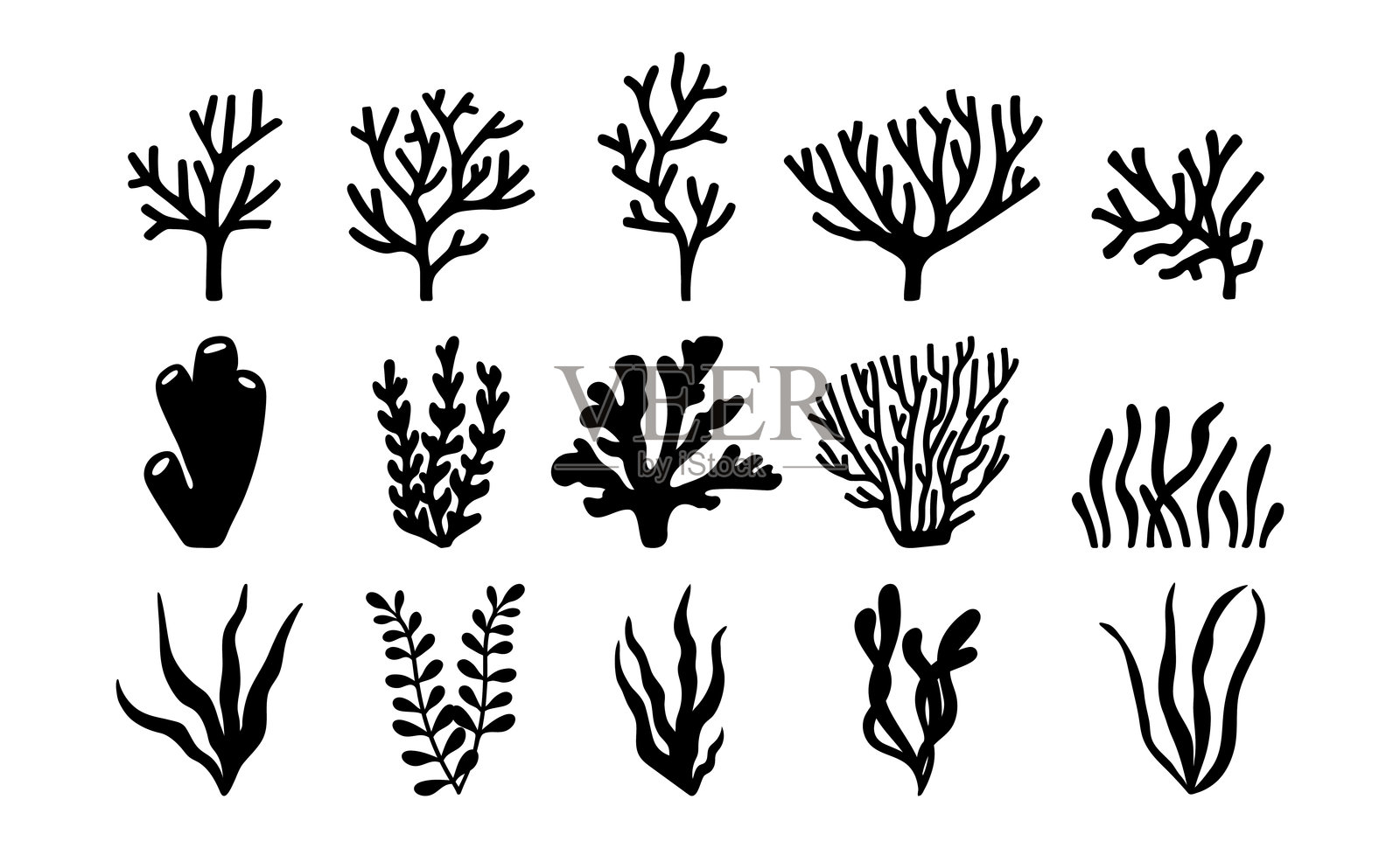 媒介海收集海藻和珊瑚。手绘涂鸦插图。插画图片素材