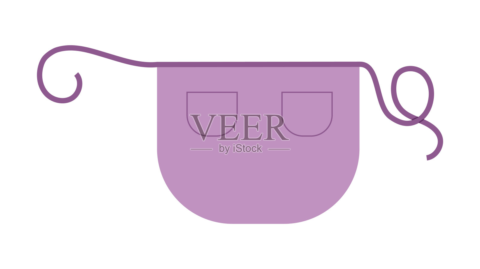 女仆围裙带波浪边的技术时尚插图。清洁用制服紫色卡通平面草图轮廓服装插画图片素材