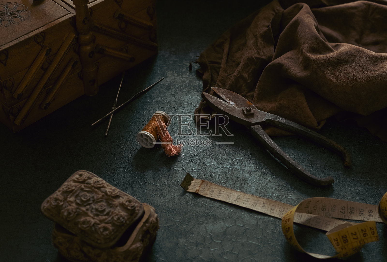 裁缝的旧工具和配件照片摄影图片