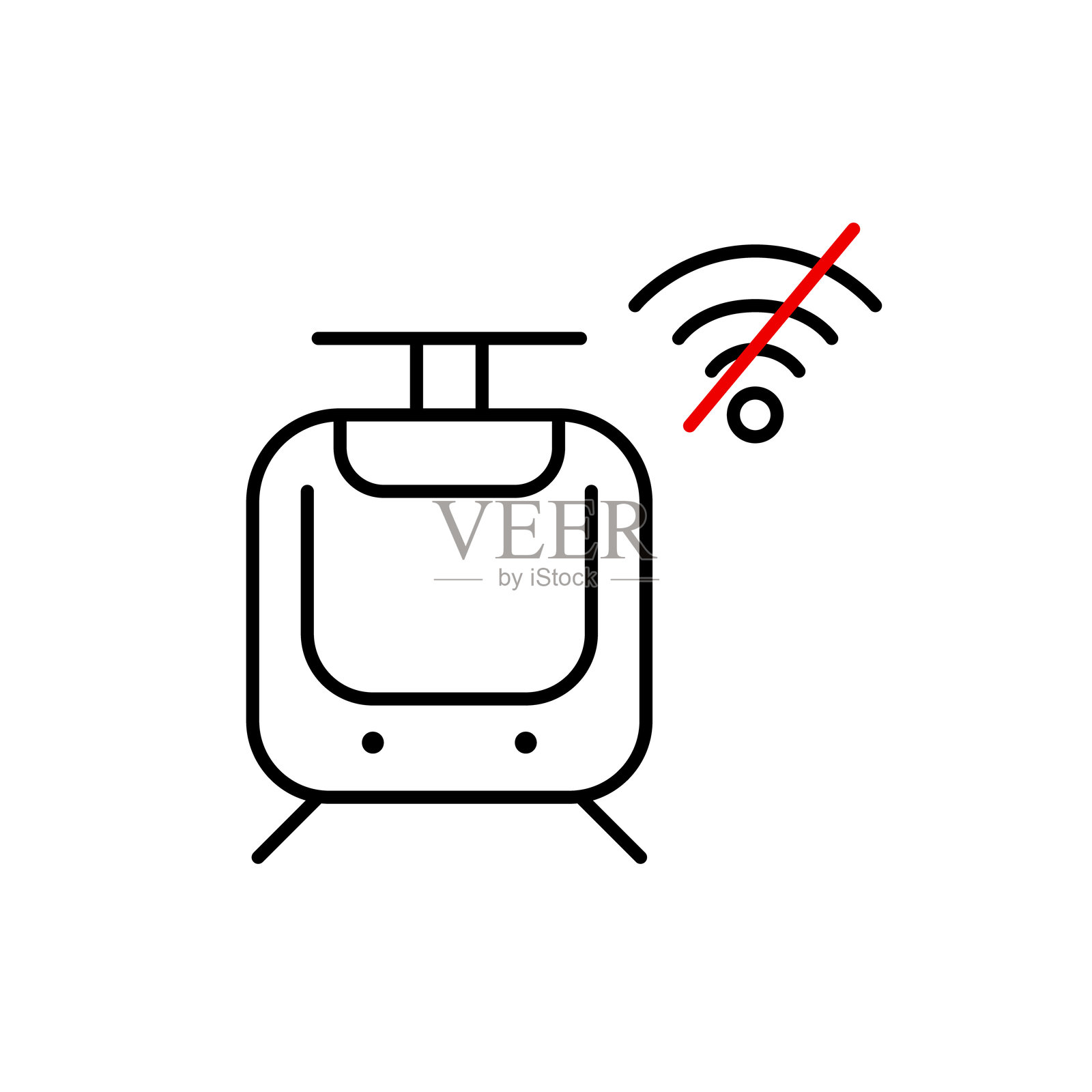 电车和无Wi-Fi符号。断开的公共交通。像素完美,可编辑的线条图标插画图片素材