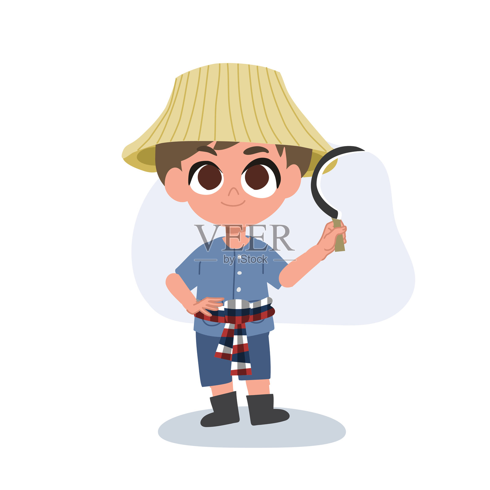 可爱的卡通农民正在使用手动农业工具工作,农业工具插画图片素材