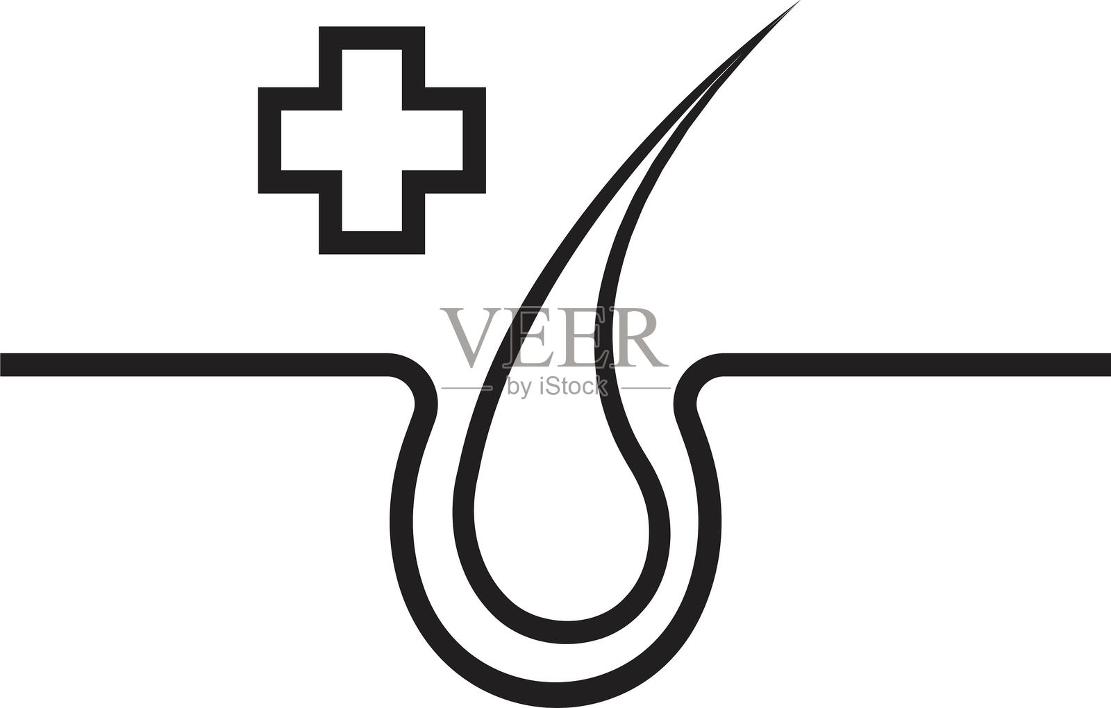 头发护理线性图标。毛囊治疗,毛发学的图形轮廓。闪亮健康的头发标志。健康皮肤病学的表皮轮廓矢量插图,透明背景。插画图片素材