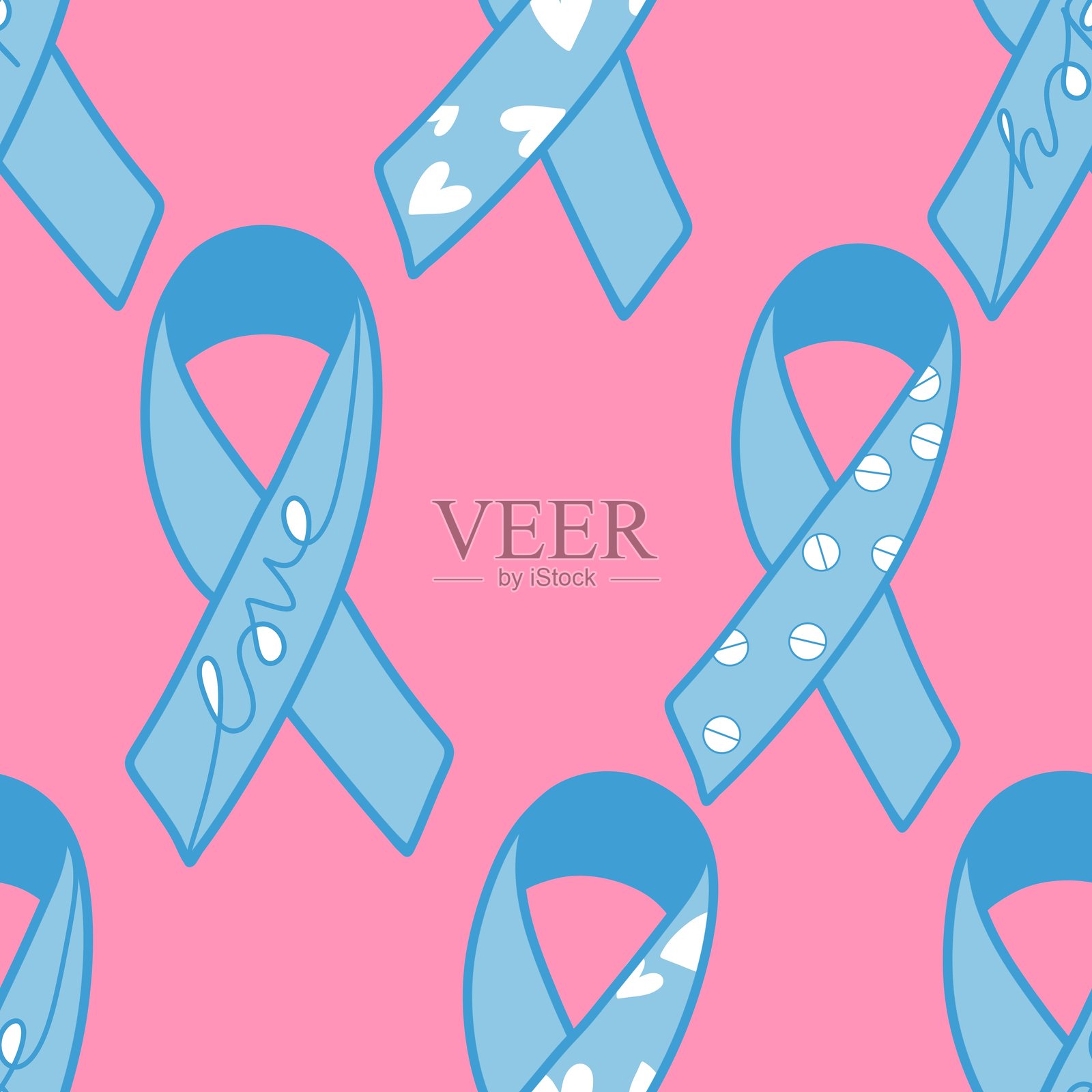 乳腺癌月无缝粉色丝带日乳腺X光检查图案,适用于包装纸、医疗配件和药品插画图片素材