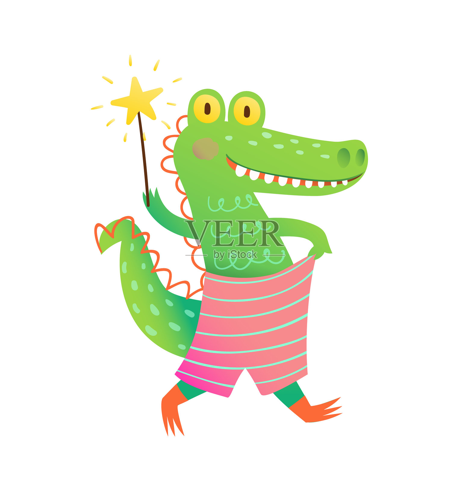 可爱的卡通鳄鱼儿童角色插画图片素材