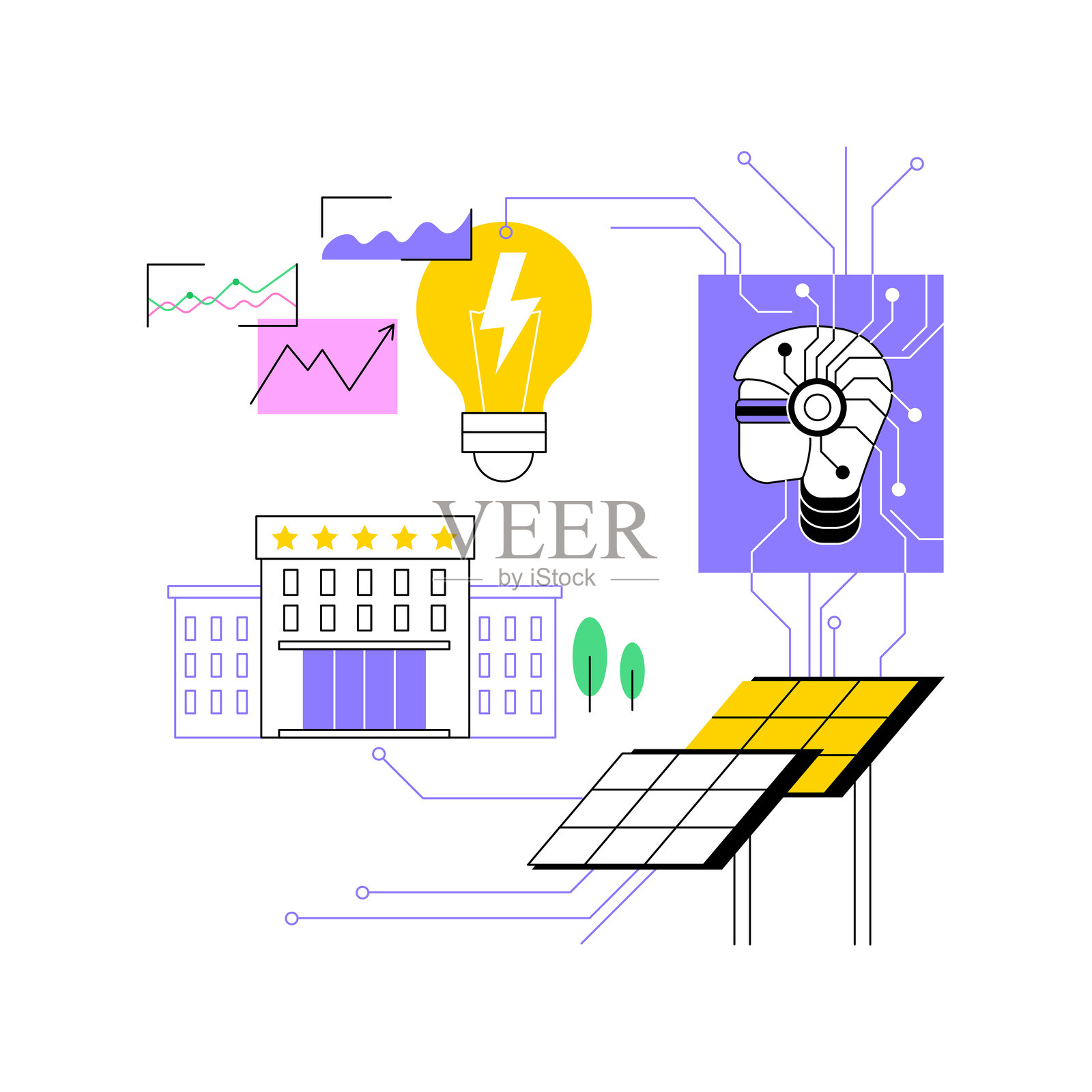 AI支持的能源效率抽象概念矢量插图。插画图片素材