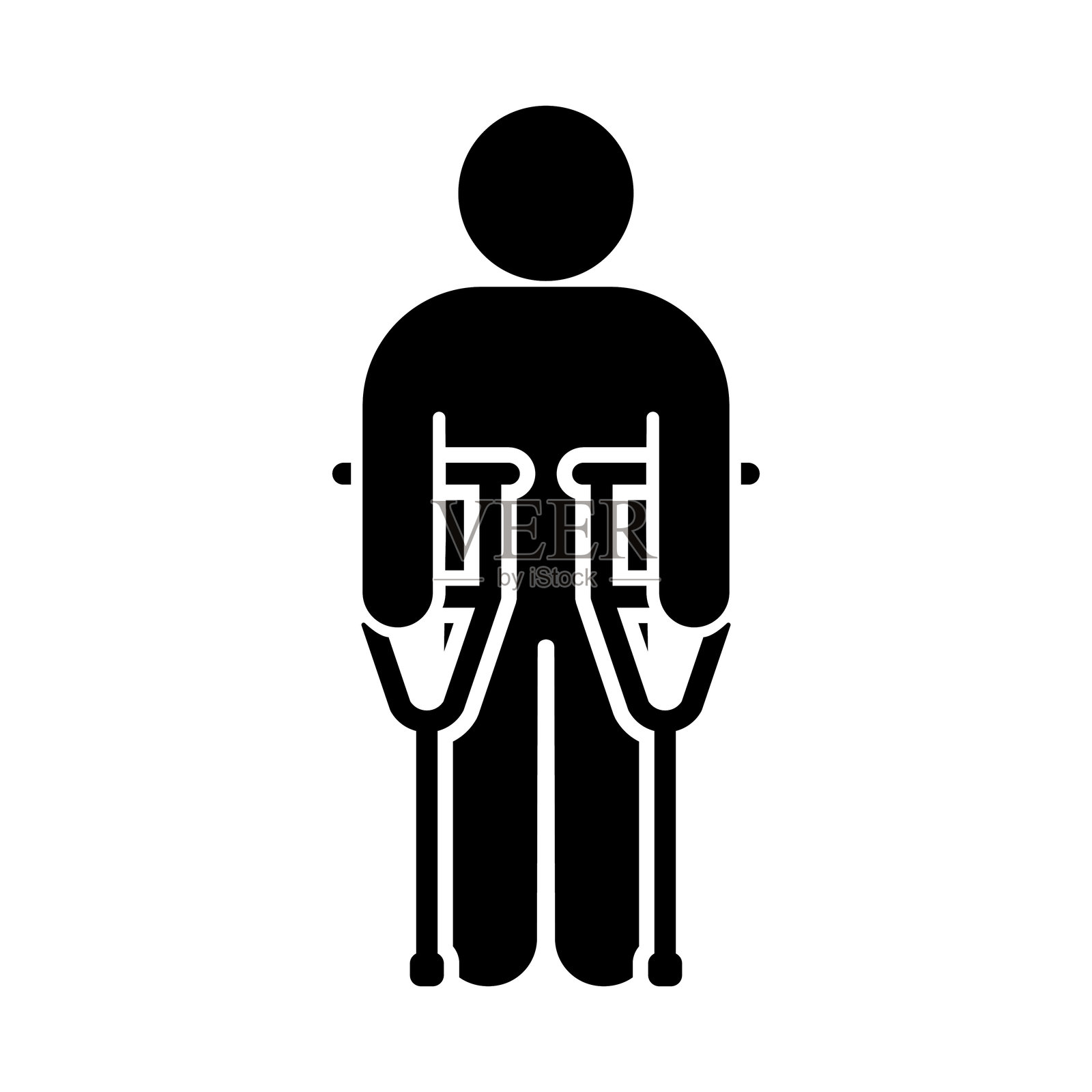 拄着拐杖的男子,受伤图标,独立站立的人物,简笔画人形,人体轮廓插画图片素材