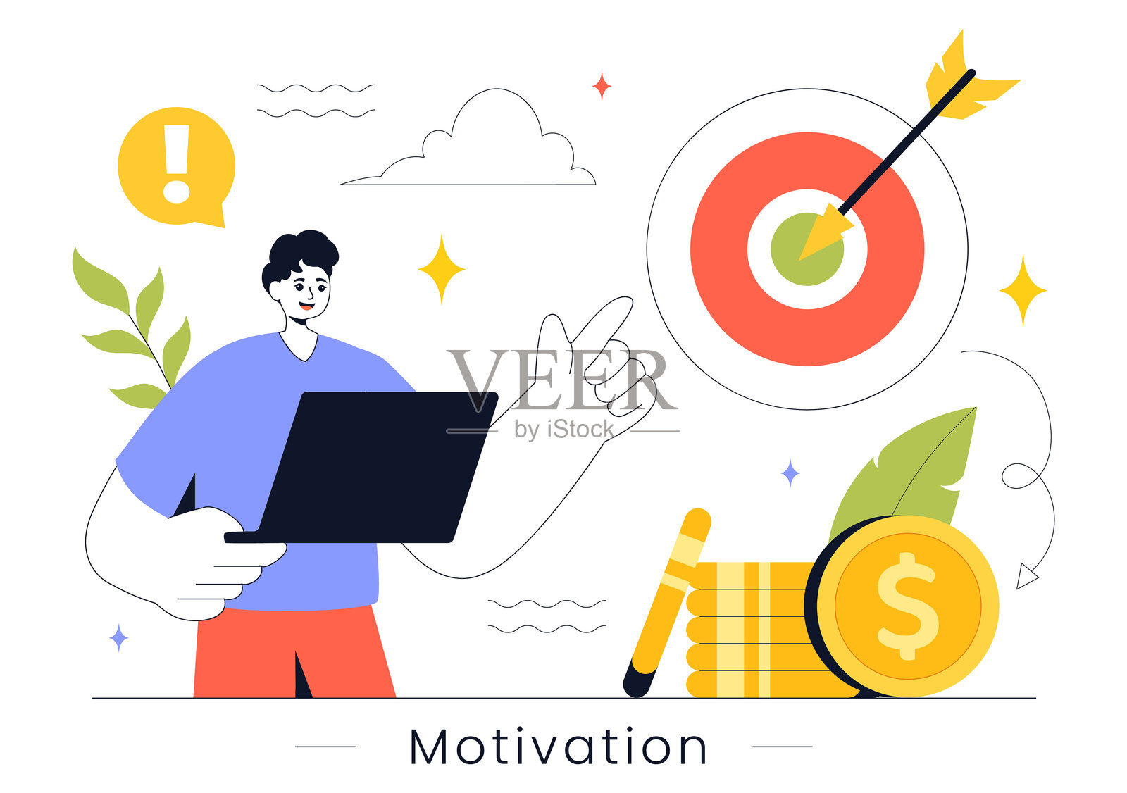 激励矢量插图,展示快速商业启动、创意营销和创新以实现成功并达到目标插画图片素材