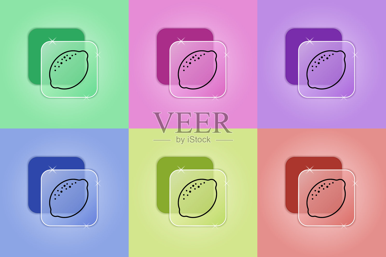 不同颜色的柠檬图标集合插画图片素材