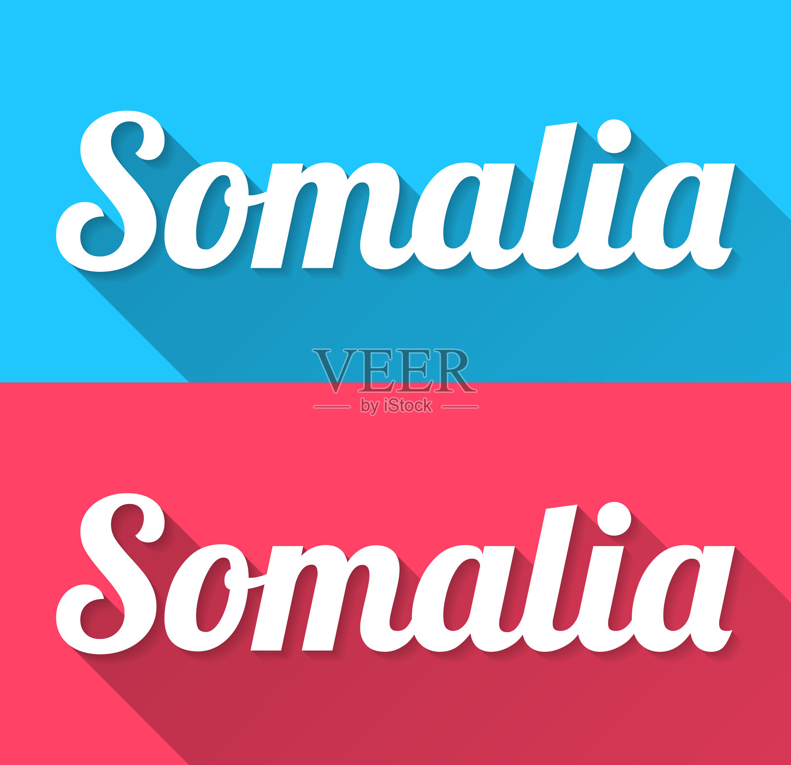 索马里 - 蓝色和红色背景上的扁平设计与长阴影插画图片素材