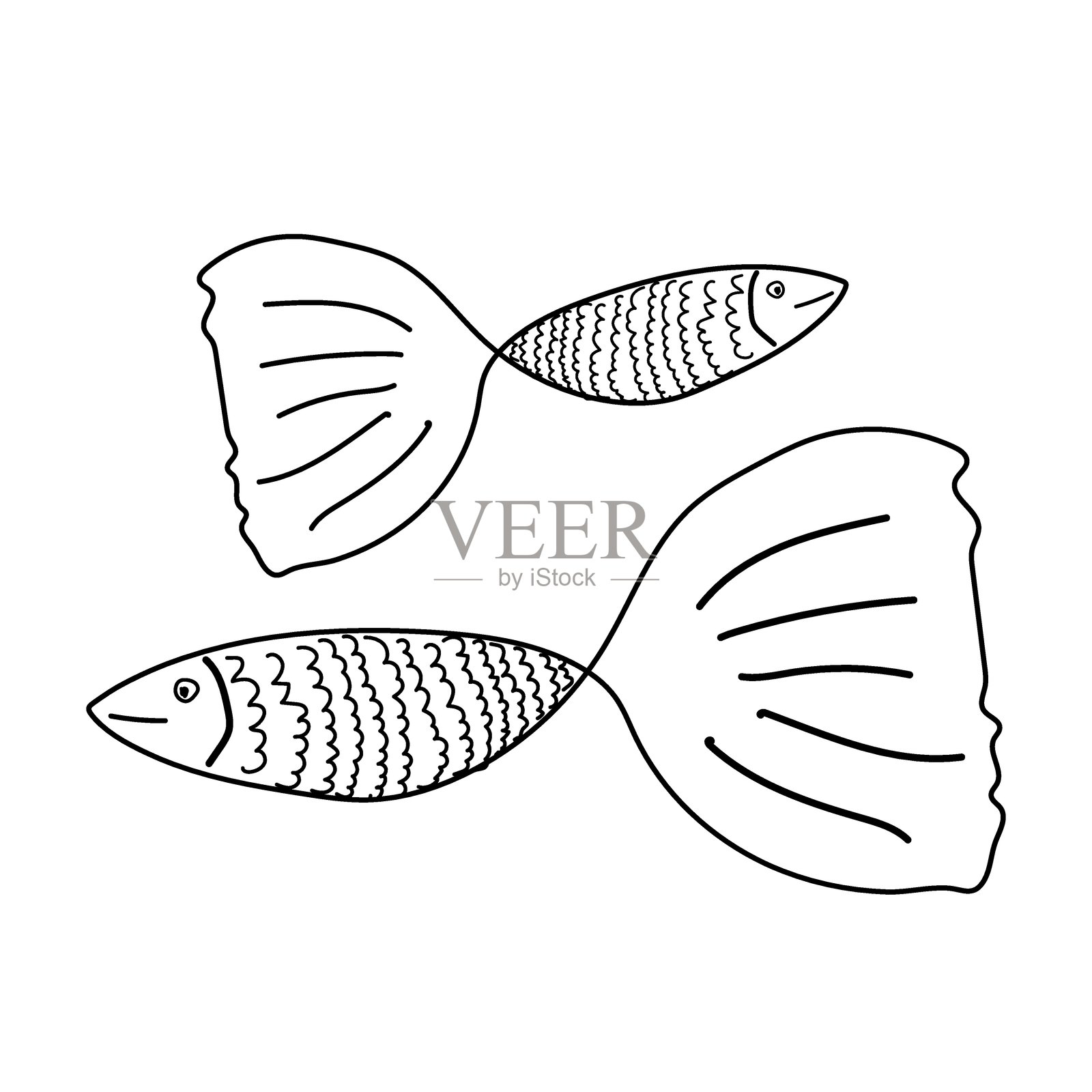 简单的鱼轮廓涂色页,适合儿童插画图片素材