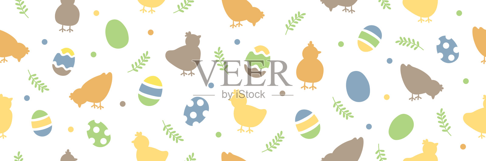 复活节无缝图案,包含彩蛋和小鸡。复活节壁纸。矢量插图插画图片素材