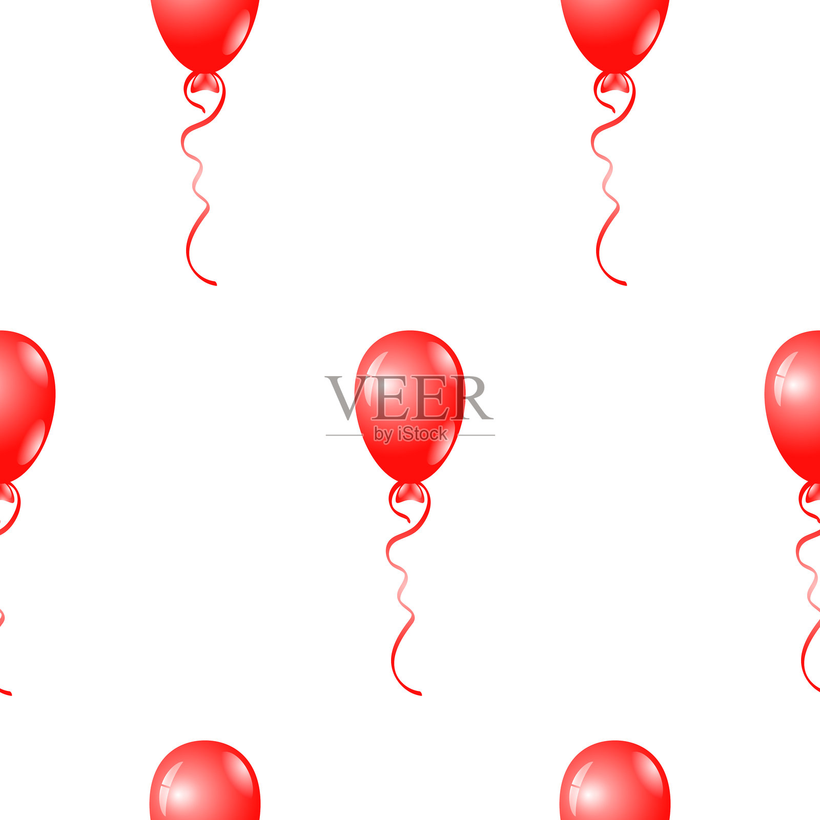 红色气球在白色背景上的无缝矢量图案。用于生日和其他节日的包装纸印刷。插画图片素材