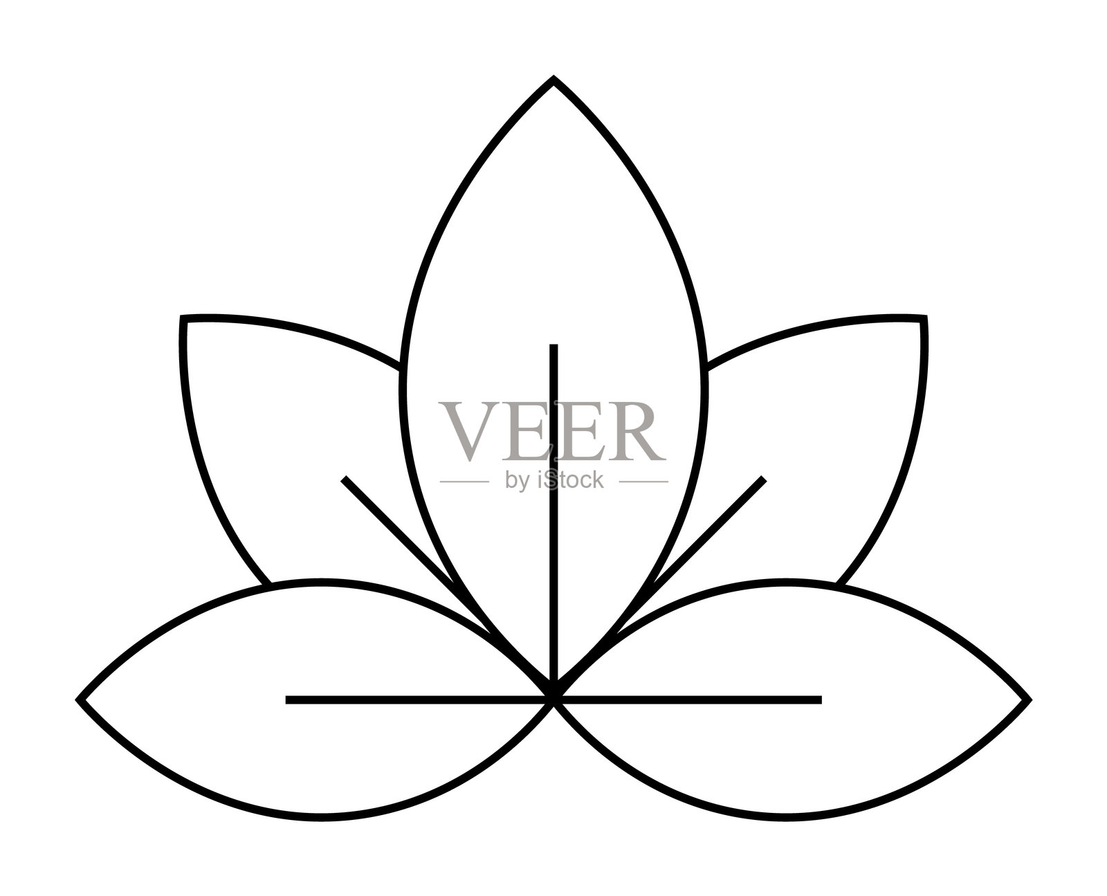 黑白莲花轮廓,花瓣对称,线条简洁插画图片素材