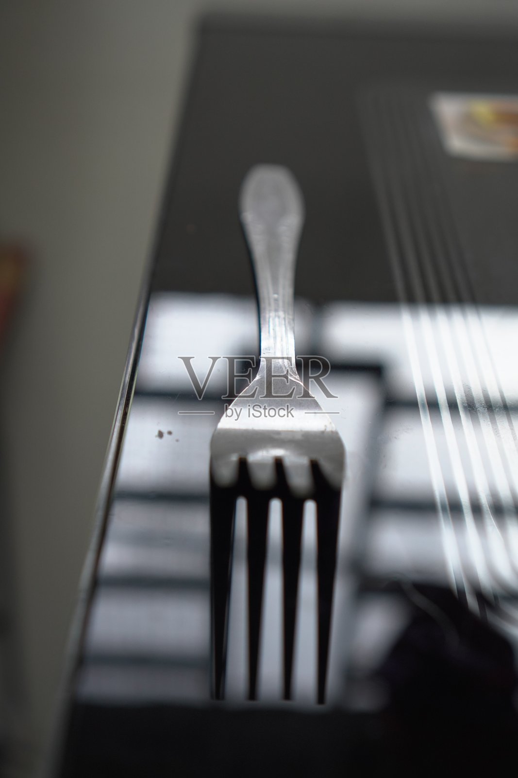 抛光不锈钢叉的细节照片摄影图片