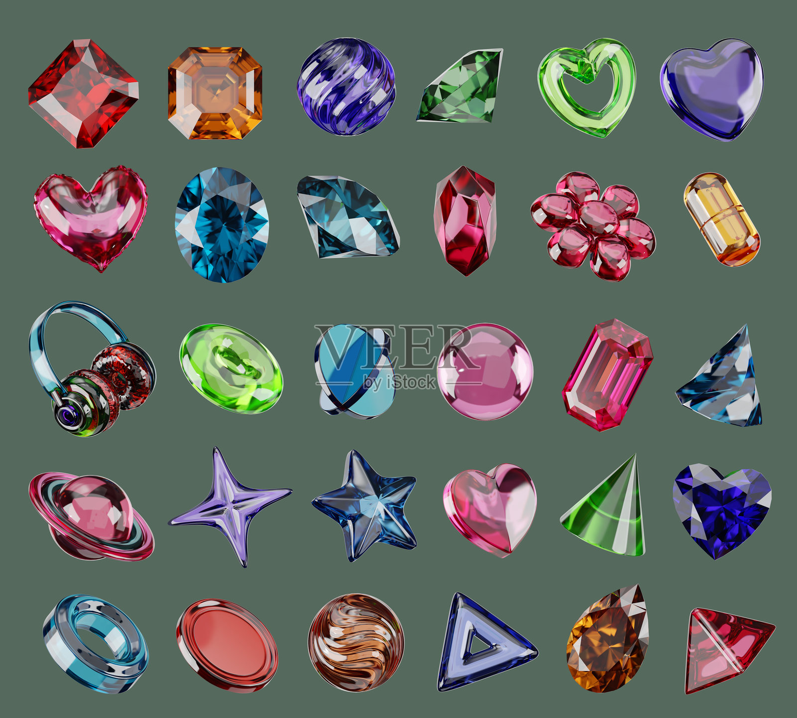 彩色元素宝石套装,孤立背景,3D渲染照片摄影图片