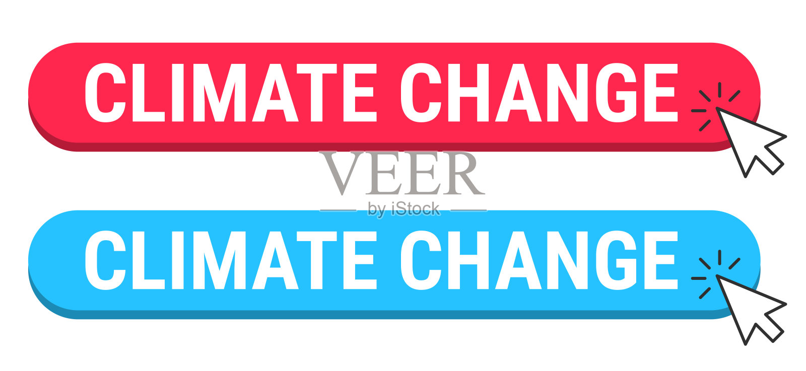 气候变化 - 白色背景上的红色和蓝色按钮与光标插画图片素材