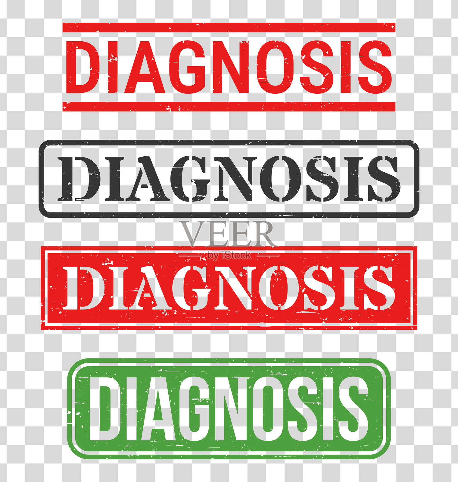 诊断 - 橡皮图章套装在空白背景上插画图片素材