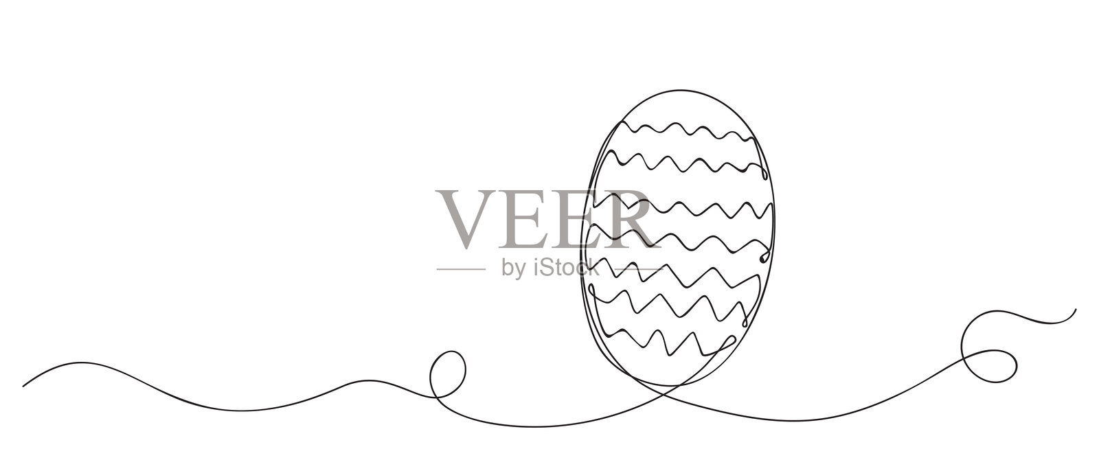 连续线条绘画艺术。复活节彩蛋节的手绘插图,使用黑色线条进行庆祝。插画图片素材