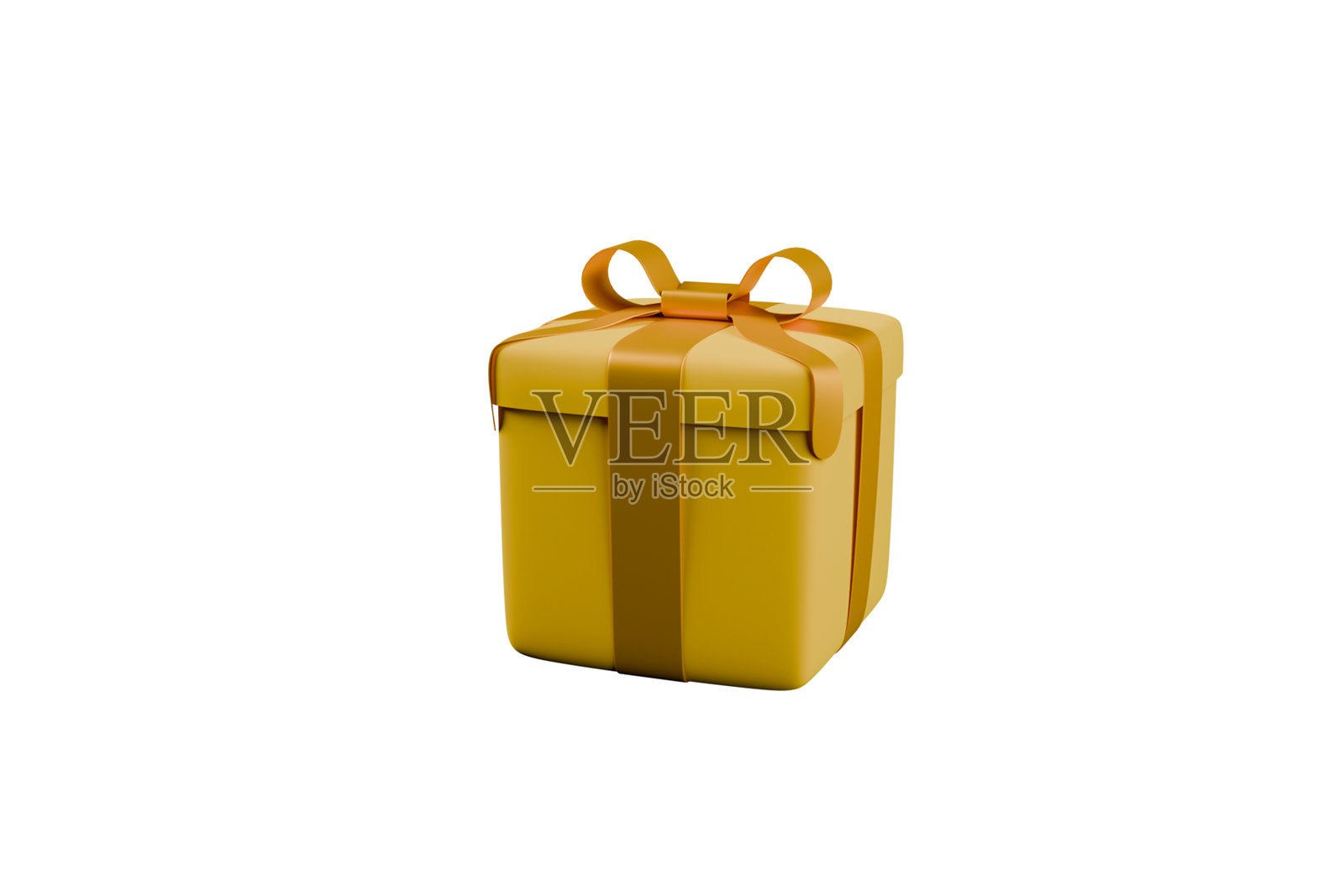白色背景上的黄色礼品盒和黄色蝴蝶结的3D模型照片摄影图片