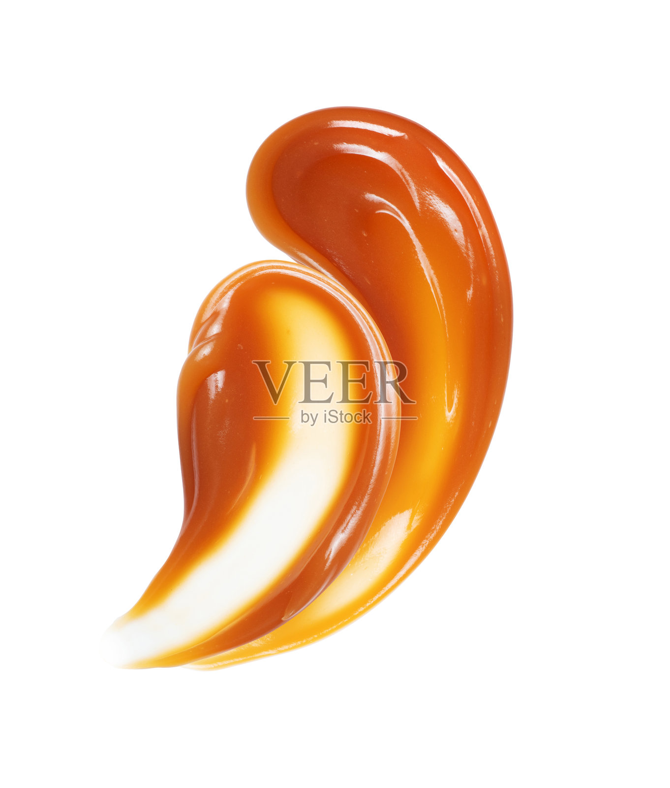 浓缩牛奶的特写涂抹。焦糖酱的涂抹在白色背景上。照片摄影图片