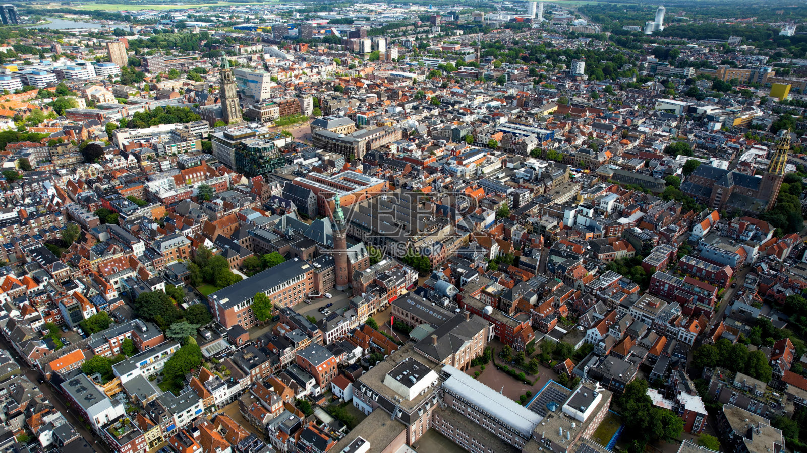 格罗宁根老城的正午航拍图照片摄影图片