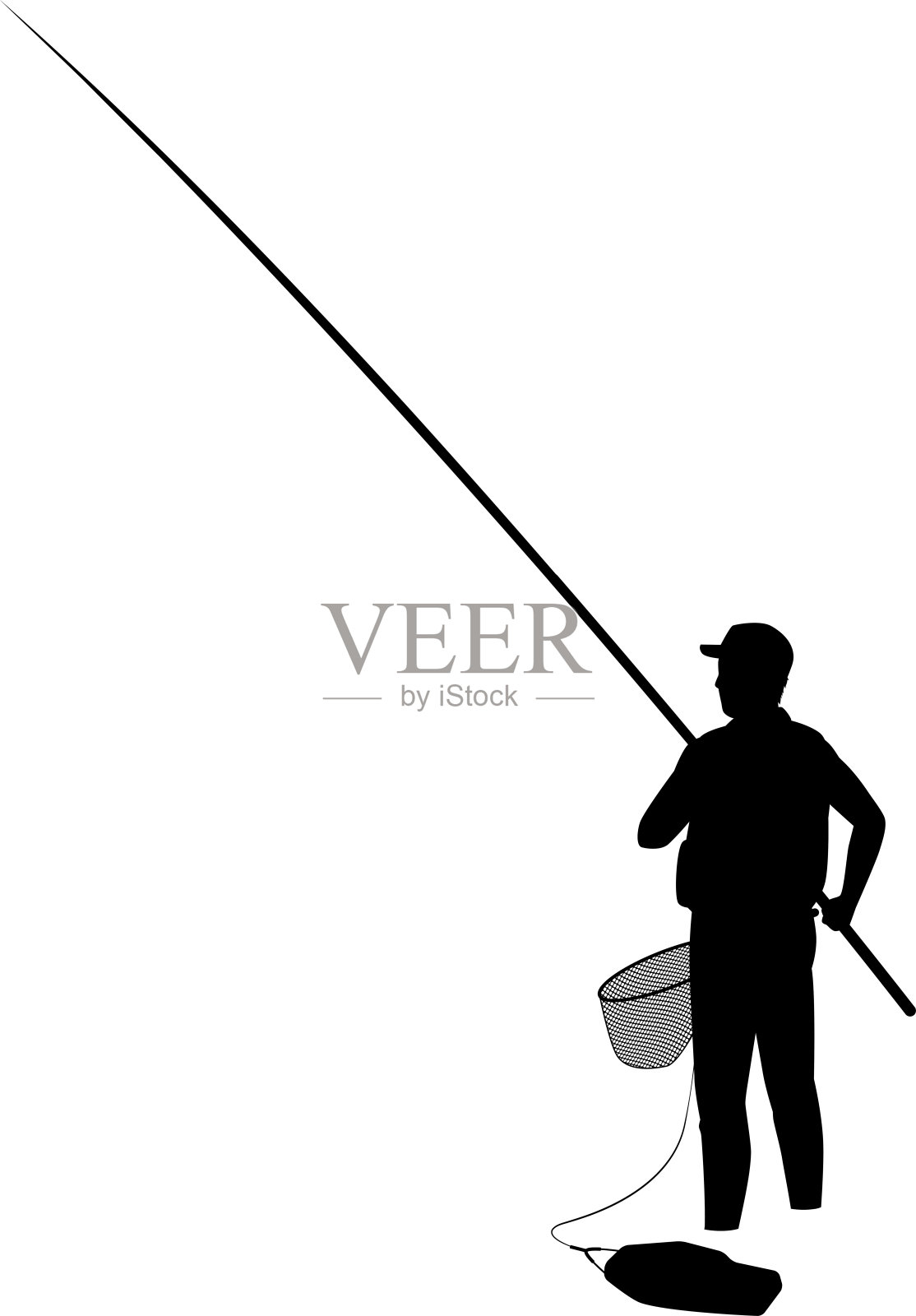 男性甜鱼渔夫的剪影插图插画图片素材