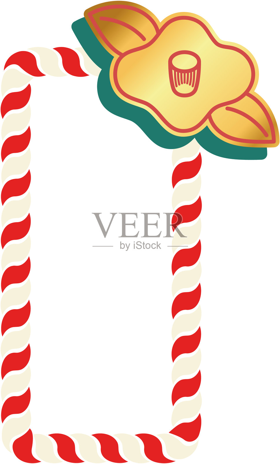 装饰性框架,配有山茶花和神圣的绳索。插画图片素材