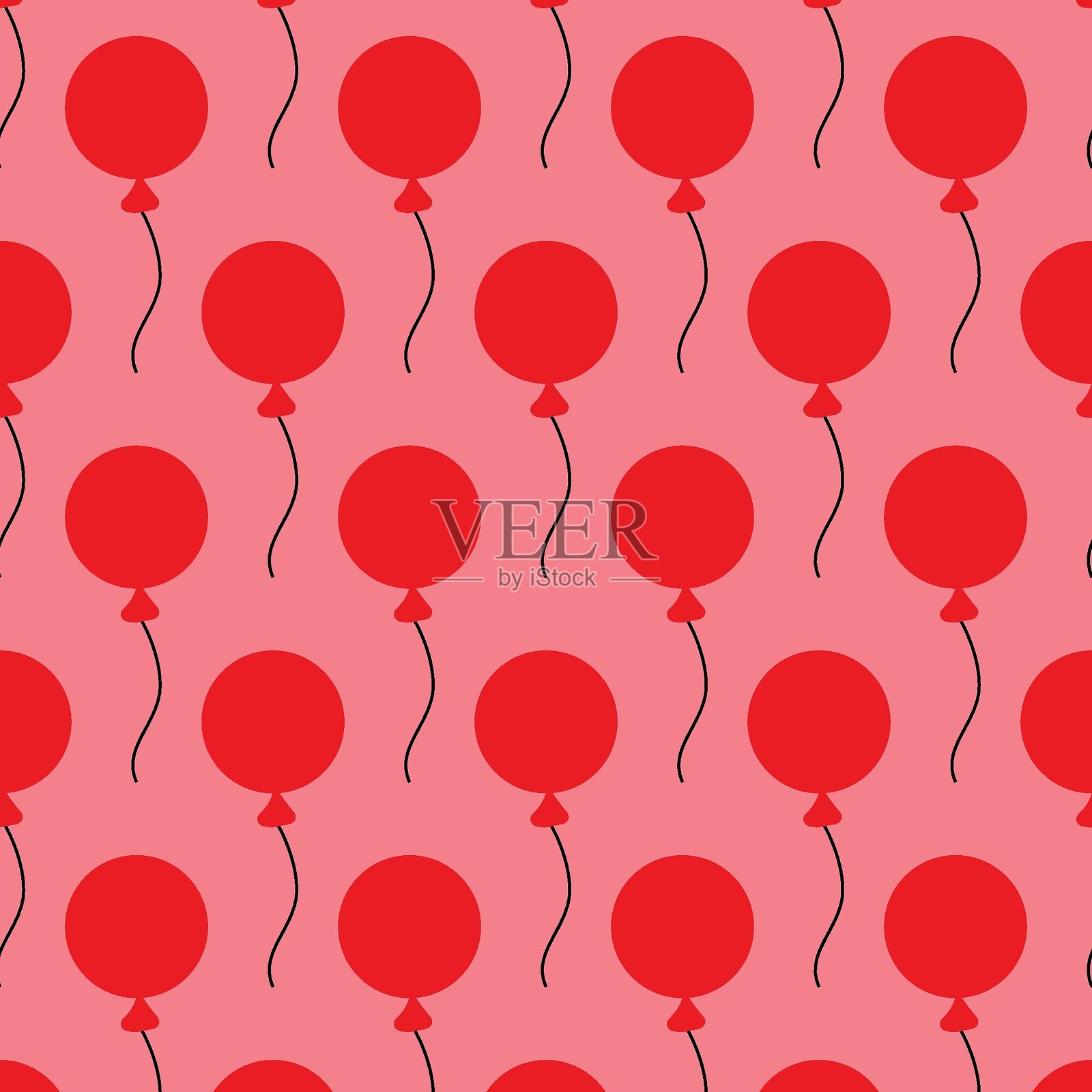 粉色背景上的红色气球无缝图案插画图片素材