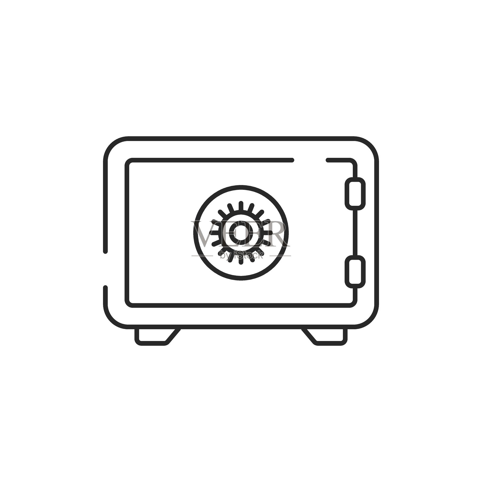 平面风格的金属银行保险箱图标。孤立背景上的金钱保险库矢量插图。存储标志商业概念。插画图片素材