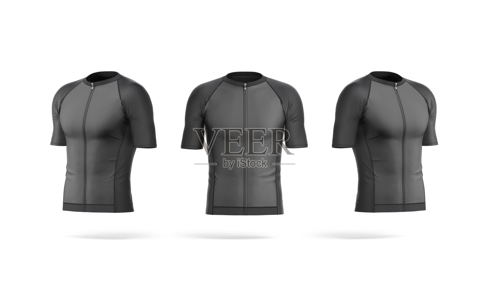 黑色空白骑行拉链衫模型,正面和侧面视图照片摄影图片