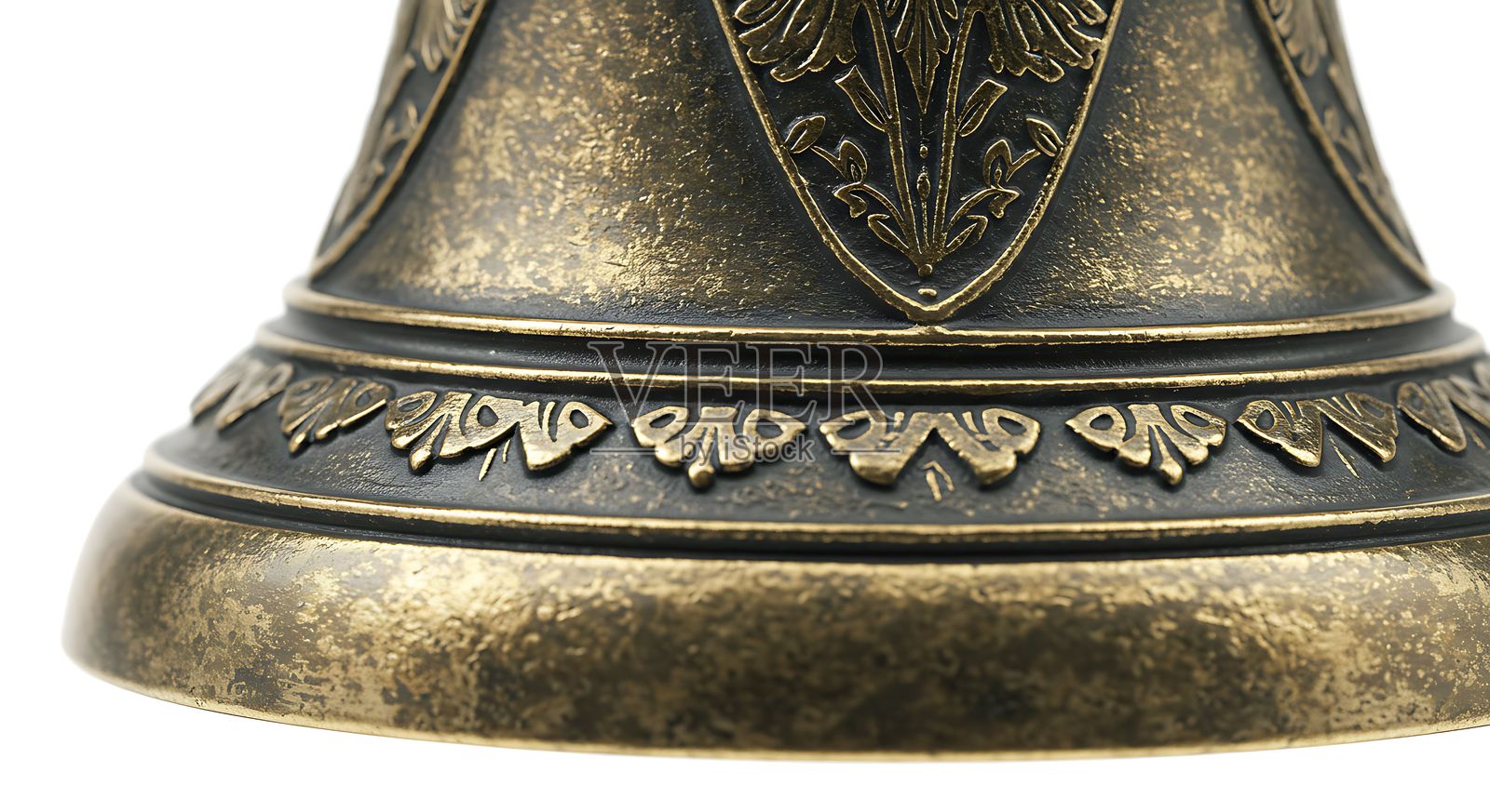 华丽的古董青铜钟特写:复杂的设计和陈旧的质感照片摄影图片