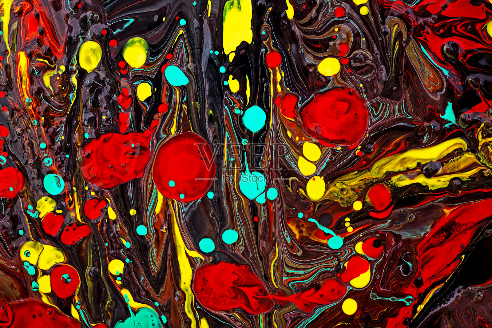 流动艺术丙烯质感,色彩斑斓的波浪,混合颜料效果。抽象背景与融合色彩。流动艺术。照片摄影图片