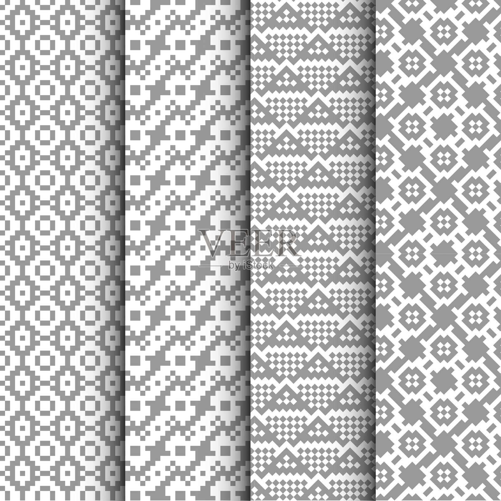 几何无缝图案集。创意装饰设计。抽象纹理背景。矢量图。插画图片素材