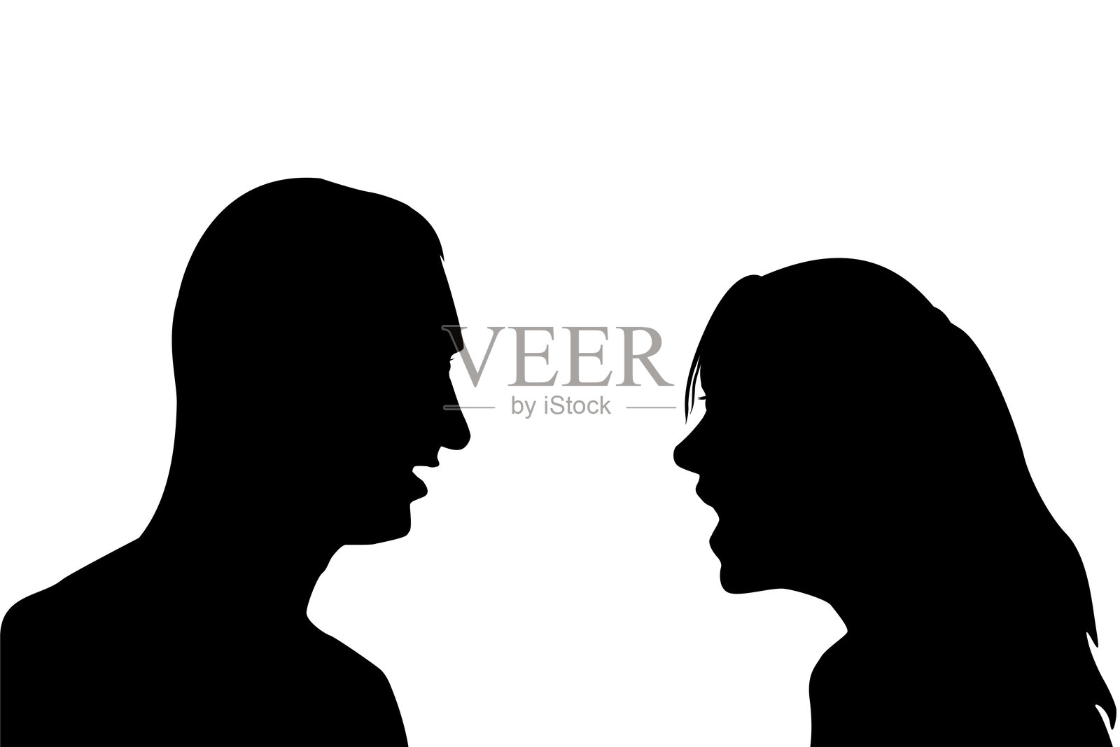 一对男女情侣的侧影在互相大喊插画图片素材