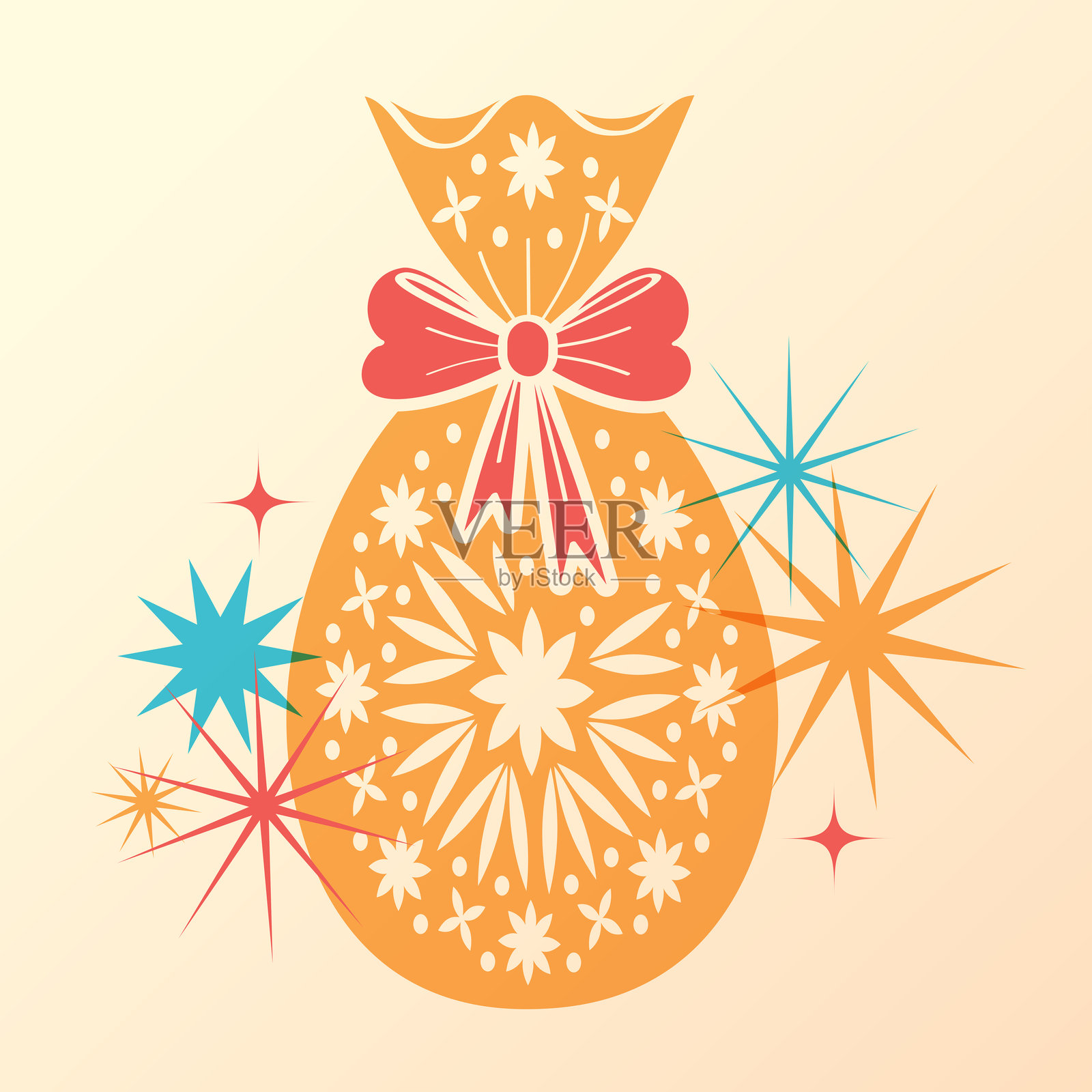 黄色华丽的复活节彩蛋,上面装饰着明亮的星星插画图片素材