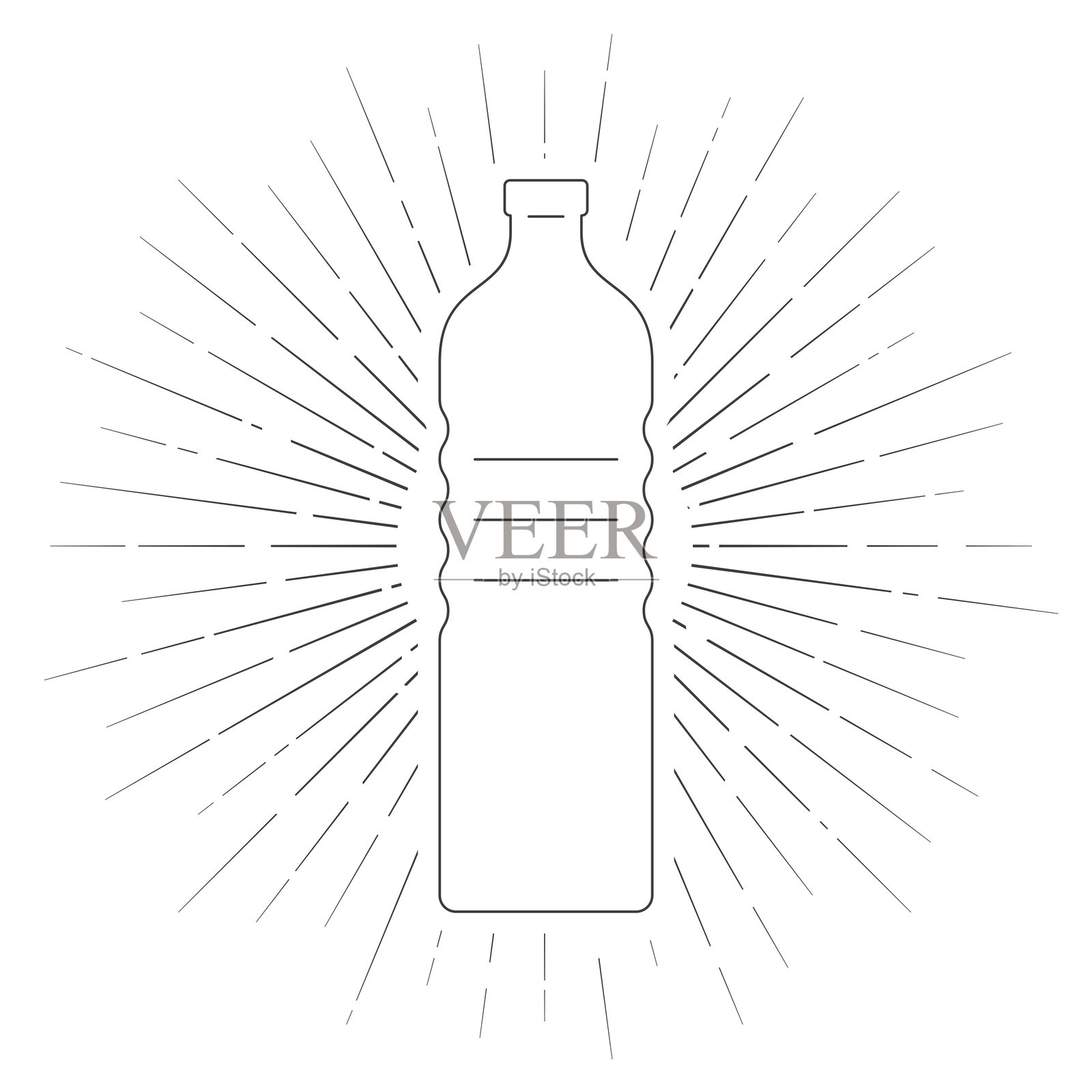 水瓶。白色背景上的线条图标,带有光芒四射的效果。插画图片素材