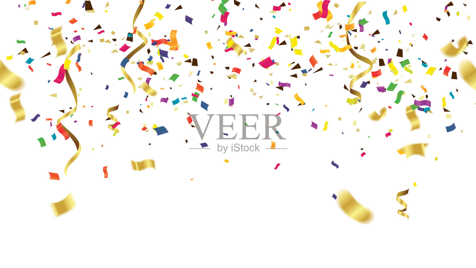 矢量蛇形抽象背景,许多五彩缤纷的小彩纸屑和丝带飘落。适合狂欢节、圣诞节或新年装饰的生日派对彩色旗帜。插画图片素材