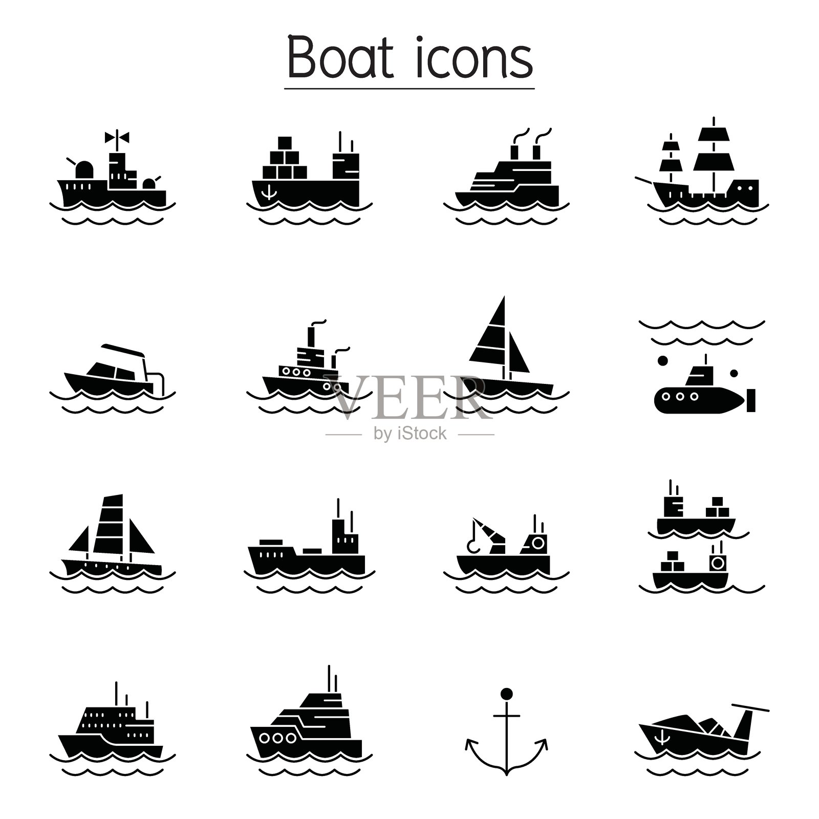 船只图标集(图形风格)插画图片素材