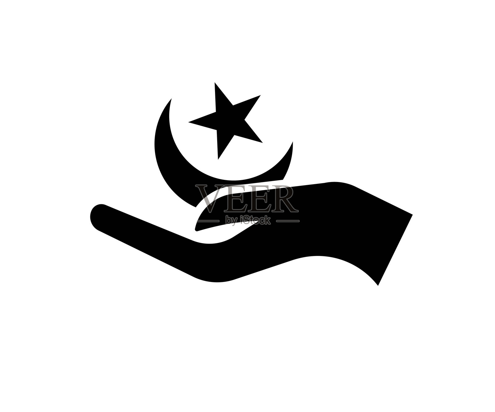 手掌与月亮和星星图标,最佳平面矢量图标。插画图片素材