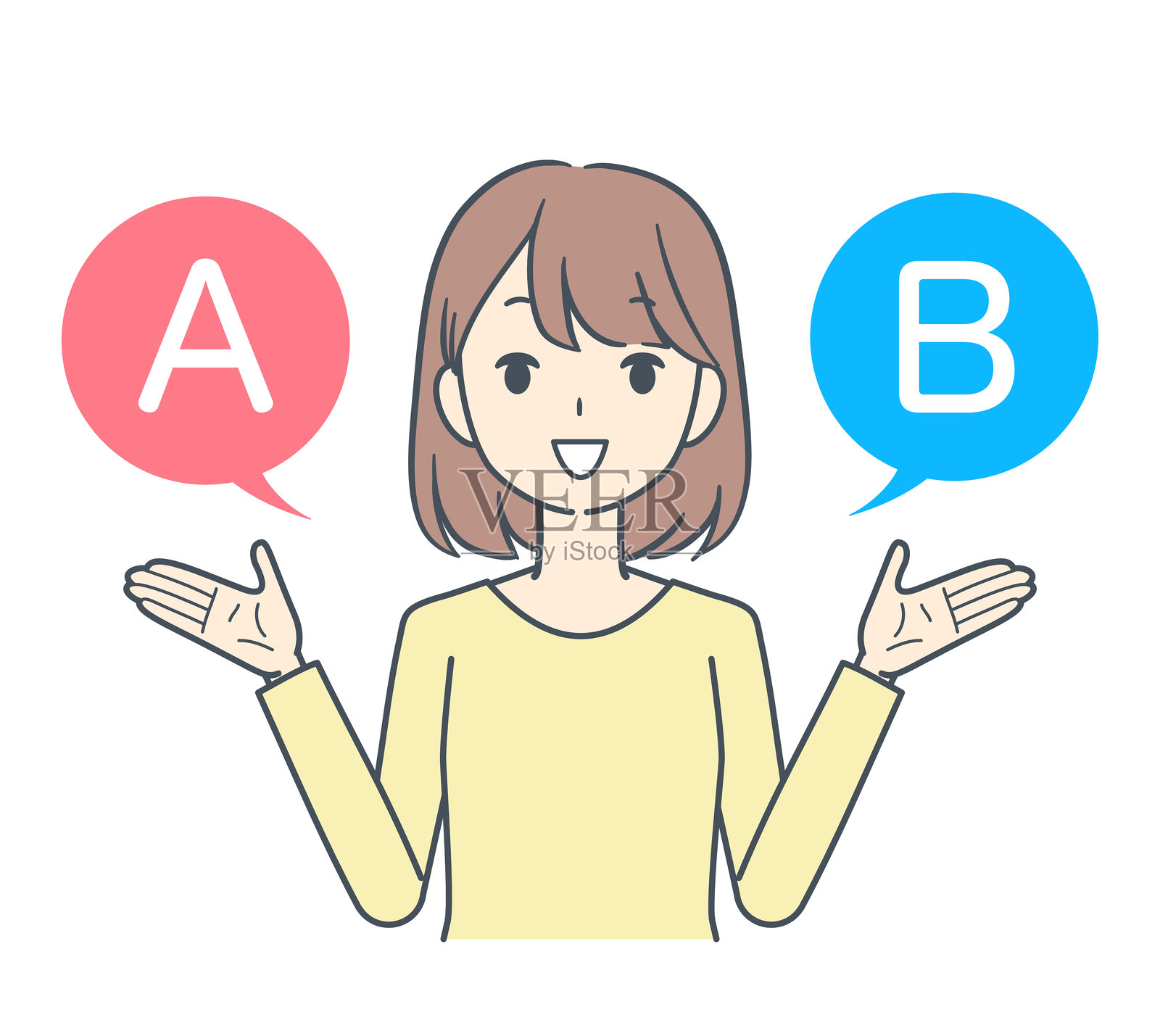 微笑的女性在选择选项A和B插画图片素材