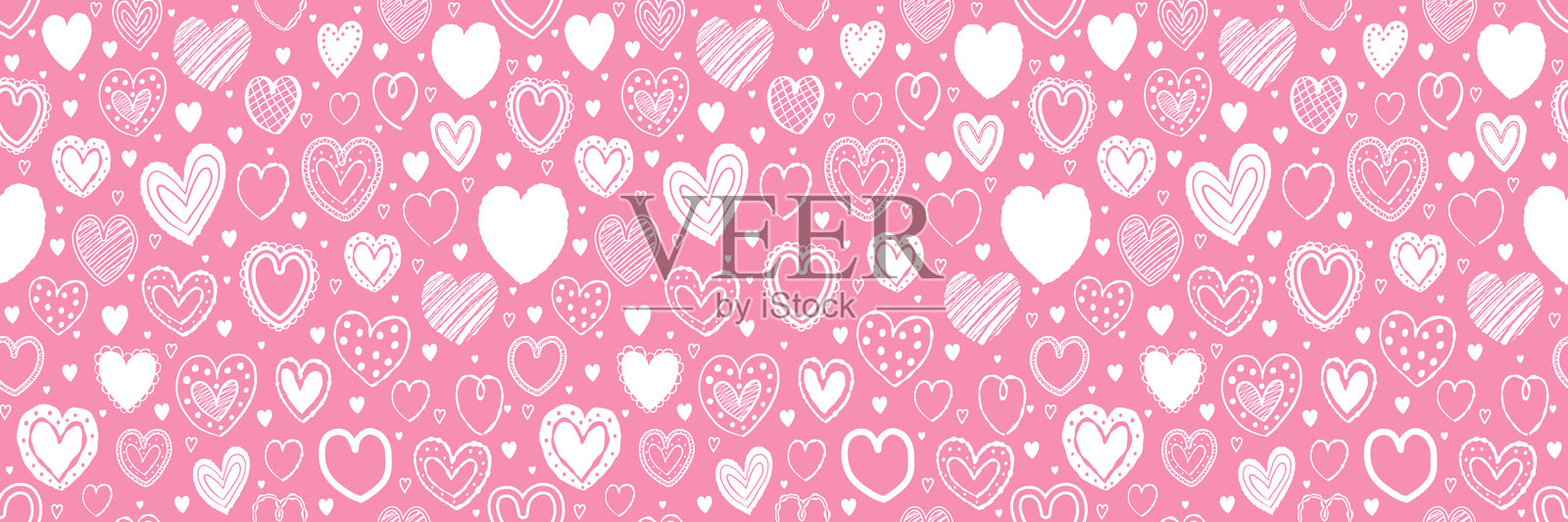 无缝图案,手绘心形。卡通风格的背景元素。涂鸦。适用于情人节、母亲节和国际妇女节的设计。矢量插图。插画图片素材