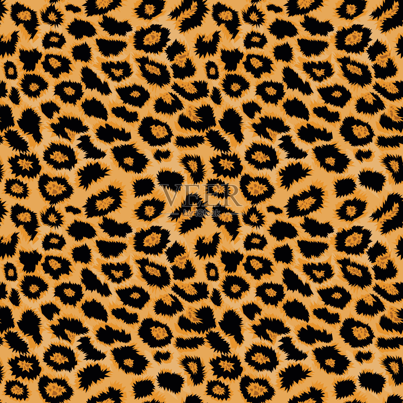 无缝的豹子和猎豹图案,黄色背景上的猫斑点,真实的矢量纹理,豹子时尚设计插画图片素材