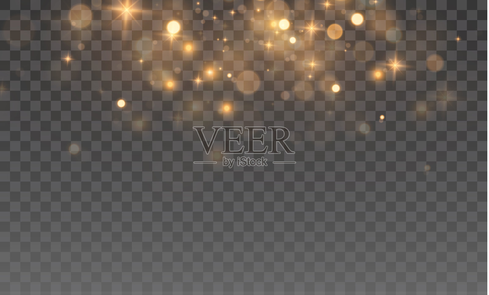 优雅的金色光辉 - 柔和漂浮的光点和抽象的金色散景,适用于美丽、幻想主题和节日设计的透明背景叠加效果插画图片素材