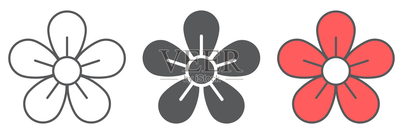 花卉图标集合,复活节和夏季,花卉图标套件,矢量图形,白色背景上的线性图案插画图片素材