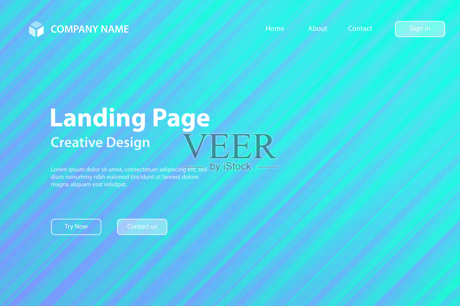 着陆页模板 - 抽象设计与对角线 - 时尚蓝色渐变插画图片素材