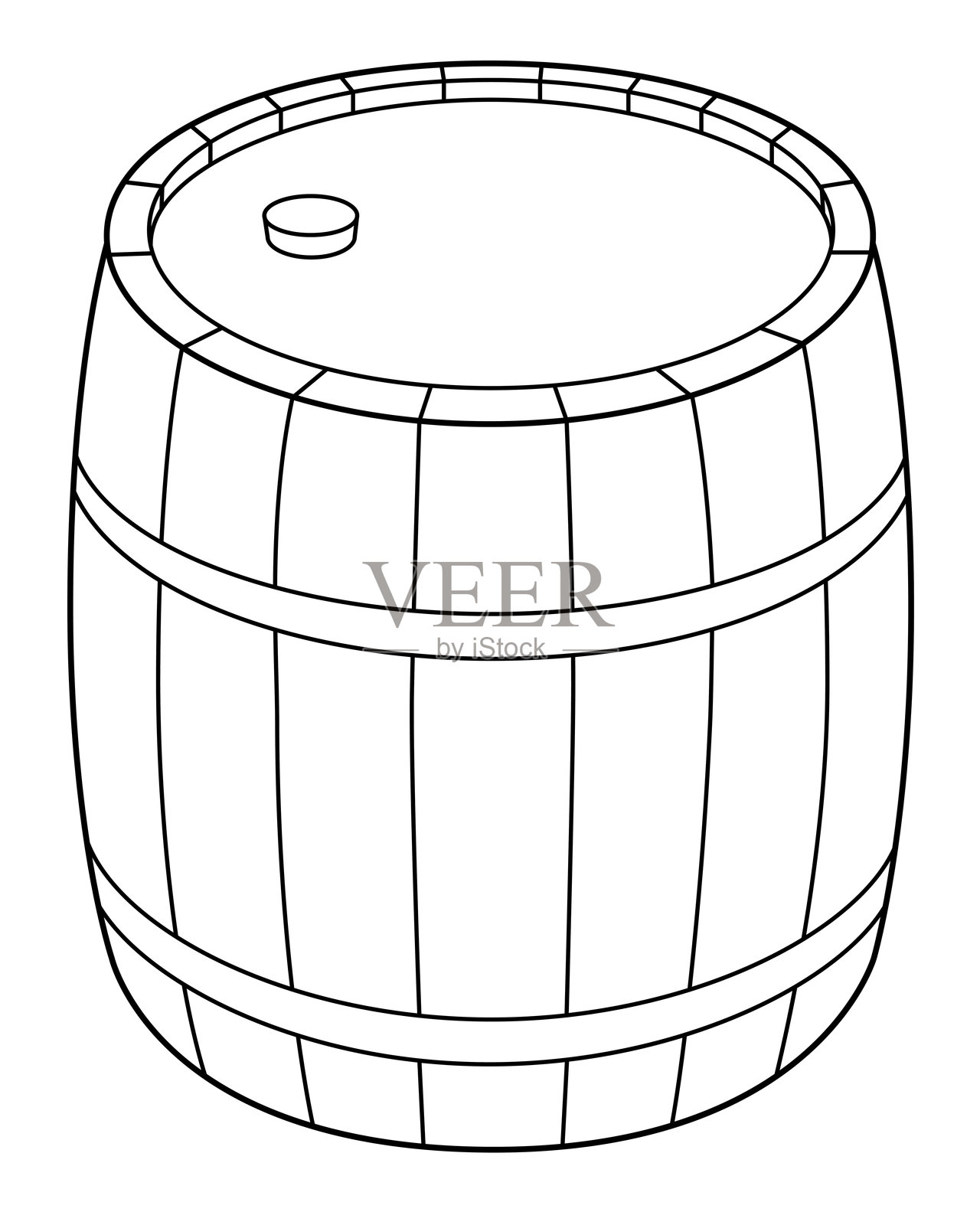 木桶 - 用于着色的标志或图标的矢量线性元素。插画图片素材