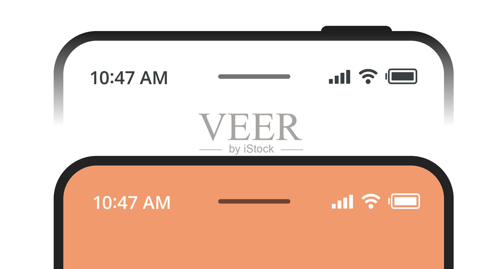 状态栏手机图标矢量图形插图集,智能手机用户界面设计工具包顶部屏幕元素,手机框架上的蜂窝信号、电池、时间、WiFi标志符号插画图片素材